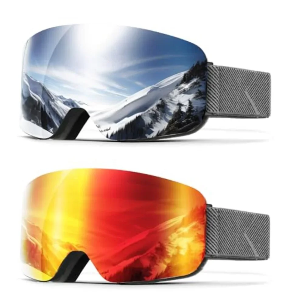 TWO! Ski Snowboard Goggles, Anti-fog 100% UV Protection